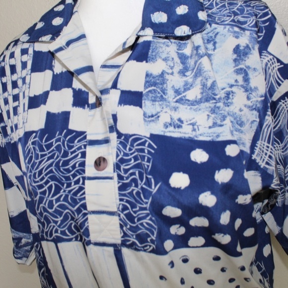 Peter Popovitch Vintage Blue Multi Pattern Design Short Sleeve Top - Medium - Picture 8 of 8